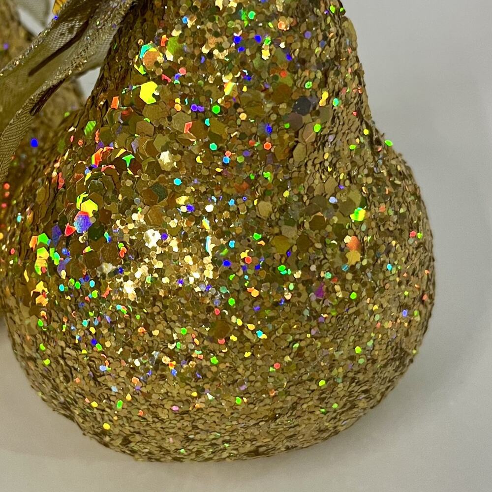 4 Sequin Gold Pear Faux Fruit Jewel Glitter Leaves Decorative Holiday Decor 5” - Picture 5 of 9
